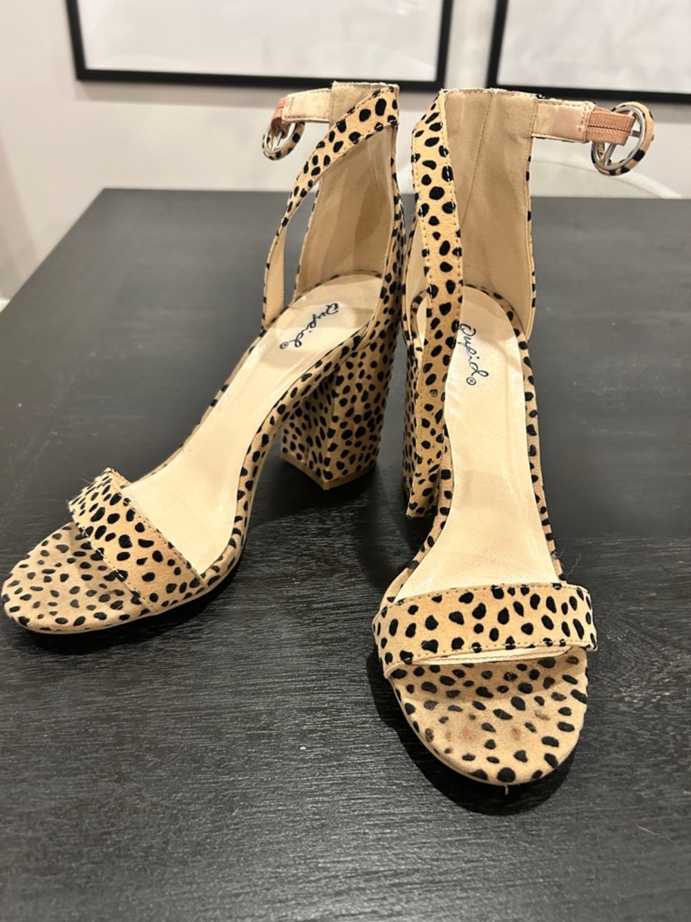 Qupid Leopard Print Block Heel Sandals - Tan/Black